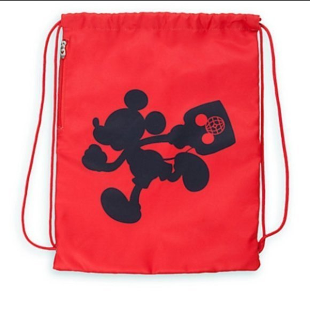 Disney‎ Parks Silhouette Mickey Mouse Red Cinch Drawstring Sack Bag 16" x 12”